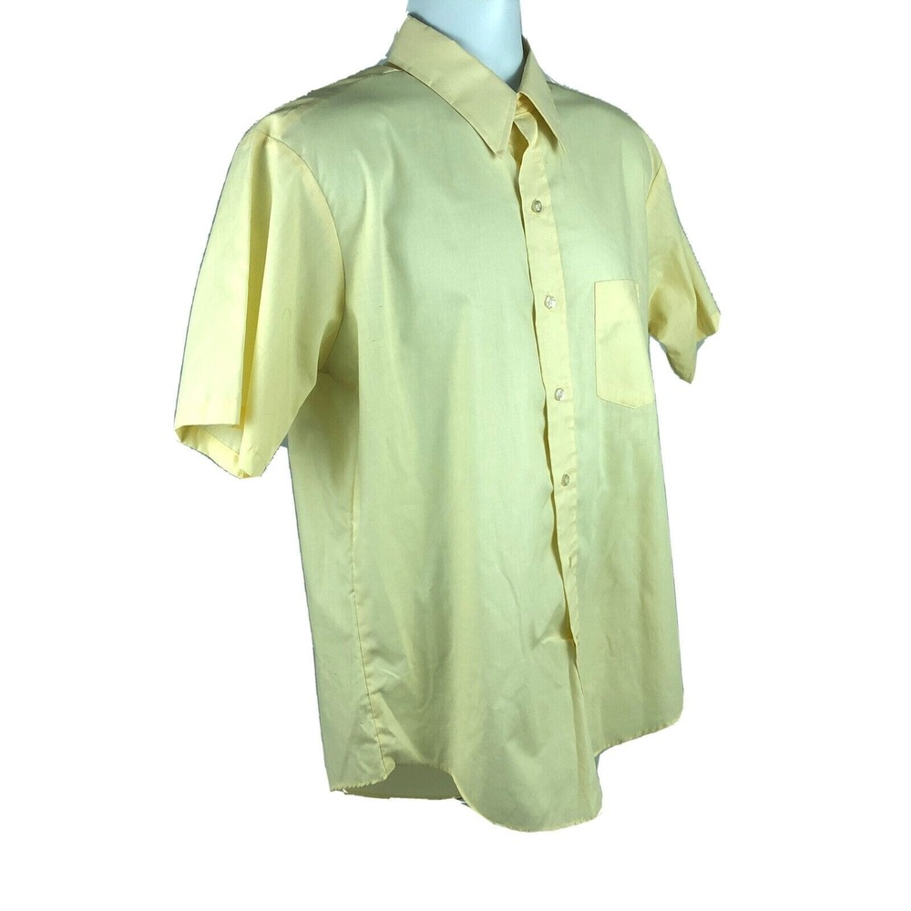 Dee Cee Men's Button Front Shirt Size 16-L-16.5 Yellow Dress Tail Perm Press - Picture 4 of 7